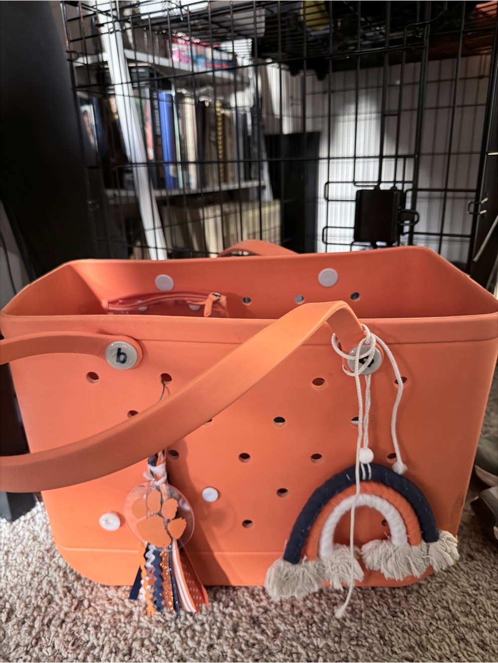 Large BOGG BAG Orange Tote with Orange, Navy & Cream Accent Charms